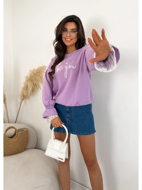 Bluza damska Be You z koronką i ozdobnym rękawem